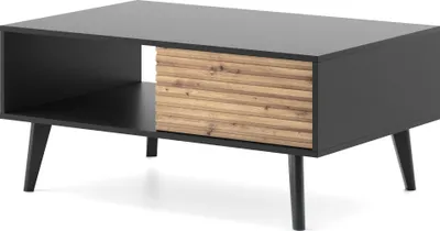 Produktbild von WILLOW Couchtisch 2 Schubladen, Push-to-Open, Schwarz/Eiche Artisan, Holzbeine, 104x68x46 cm