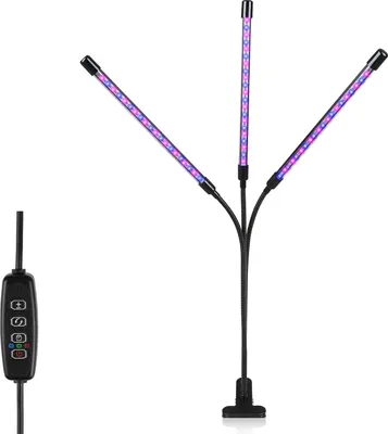 Image de Lampe de croissance LED Vigevee, 30W, avec 3 têtes, spectre complet, minuterie 3/9/12 heures, réglage de l'intensité lumineuse en 10 niveaux, idéale pour les plantes d'intérieur