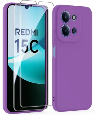 Image de Coque + 2 Verres Trempés pour Xiaomi Redmi 15C 4G/5G, Protection Silicone Liquide Ultra Slim Souple Violet