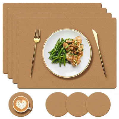 Tischset-Set aus Silikon, 4er-Pack, hitzebeständig, wasserdicht, braun