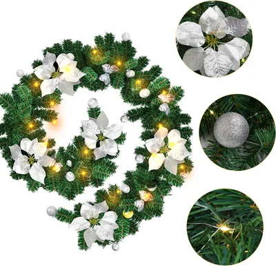 Obrázok produktu pre LED vianočná girlanda Eikuavons, dĺžka 2,7 m, 50 LED diódy, teplá biela farba, napájanie na batérie, strieborná dekoratívna sada, vianočná dekorácia na schody