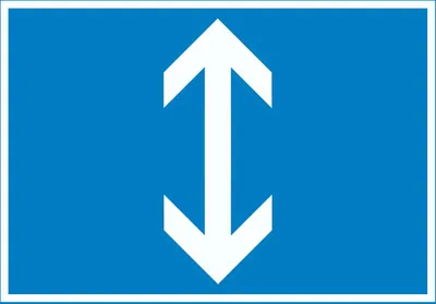 Produktbild von Richtungspfeil hoch runter Schild waagerecht weiss blau Pfeil A0 Rückseite selbstklebend