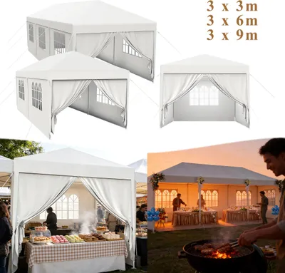 Image de LARS360 Pavillon 3x3 m Tente de fête Tente étanche Tente à bière Tente de jardin Tente de fête extérieure Pavillon de jardin Protection UV avec parties latérales et fenêtres Résistant à l'hiver Camping Tente blanche