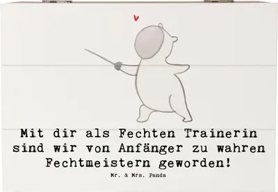 Produktbild von Mr. & Mrs. Panda Holzkiste Fechten Trainerin Meister 22 x 15 cm - Weiß - Geschenk, geschenkkiste, positive Ausstrahlung, truhe holz, Box, Fechatelier, Fechtsport, aus
