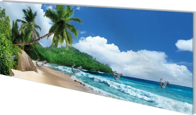 Produktbild von Wallario Flurgarderobe Wandgarderobe aus Glas, mit 5 Haken, Größe 80 x 30 cm, Motiv Urlaub auf den Seychellen unter Palmen am Sandstrand