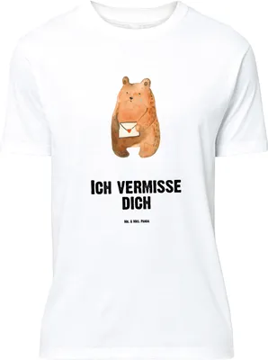Produktbild von Mr. & Mrs. Panda S T-Shirt Bär Vermissen - Weiß - Geschenk, Unglücklich Verliebt, Reise, oberteil, Shirt, Freund, Teddy, Tshirt, Liebeskummer, Freundin, Jersey-Shirt