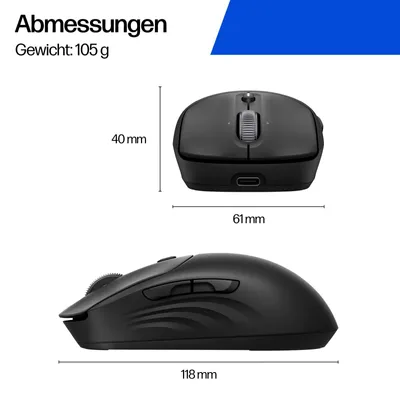 Obrázok produktu pre HP Nabíjateľná bezdrôtová myš 705, Všestranný, Bluetooth + USB Type-A, 6000 DPI, Čierna