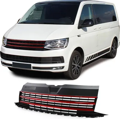 Zdjęcie produktu dla Kratka chłodnicy sportowa czarna bez emblematu z czerwonymi listwami do VW T6 VI