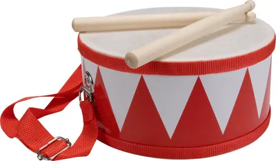 Produktbild von Trommel für Kinder rot/weiss – Holz, 20 cm, mit Sticks & Gurt- 3845r