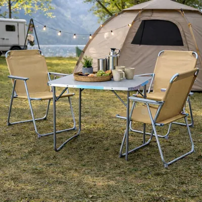 4-teiliges Campingmöbel Set Alu L80xB60xH68cm Beige