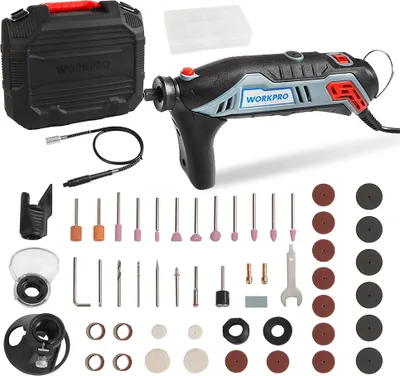 Produktbild von WORKPRO 130W Drehwerkzeug Set, Multifunktionswerkzeug mit 182 Zubehörteilen, mit 6 einstellbaren Geschwindigkeiten, Aufbewahrungstasche