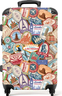 Produktbild von NoBoringSuitcases.com® Großer Koffer - Reisen - Muster - Illustrationen - Vintage - Kombinationsschloss TSA - Hartschalen Trolley 4 Rollen - 72 liter - Reisekoffer - 66 cmKoffer Mittelgroß 67x43x25 cm, 72L,