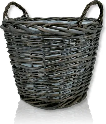 Produktbild von Weiden Pflanzkorb schwarz Ø 48cm mit Henkeln und Kunststoffeinsatz Aufbewahrungskorb Pflanzkübel Übertopf Blumen-Korb
