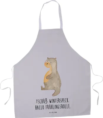 Produktbild von Mr. & Mrs. Panda Schürze Otter Bauch - Grau Pastell - Geschenk, Winterspeck, Sportmuffel, Küchenzubehör, dick, Grillschürze, Servierschürze, Küchenschürze, Seeotter See