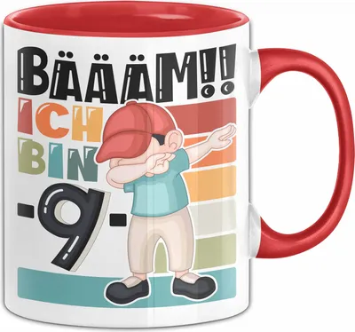 Produktbild von 9. Geburtstag Geschenk Tasse Becher Jungen Geburtstagsgeschenk Sohn Bäääm Ich Bin 9 (Rot)