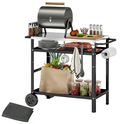 Produktbild von Outsunny Grillwagen 3-Etagen Servierwagen mit Arbeitsfläche Hülle Grilltisch