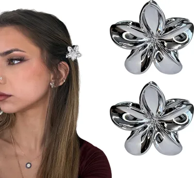 Produktbild von Schwarz Blume mini Haarklammer 2Stk – 4 cm kleine Haarspangen - Haarklipse Damen Mädchen Haarschmuck Metall Hawaii Claw Clip Blume kralle Zöpfe Schmuck
