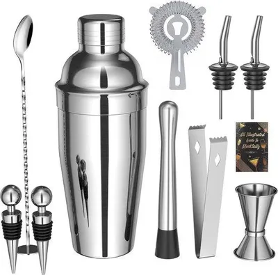Produktbild von Famanu Cocktail Shaker Set 10-teilig - Edelstahl mit Rezeptbuch, 750 ml
