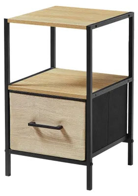 Image de CASABEL Table de chevet avec tiroir en tissu rigide, métal noir et bois, 30×30×50cm, table d’appoint pour chambre ou canapé