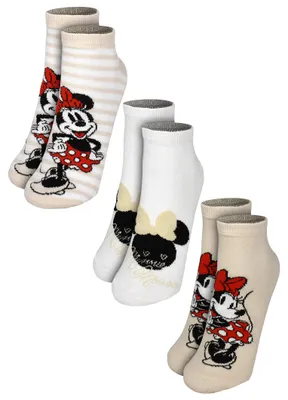 Produktbild von Disney Minnie Mouse Socken für Damen - Frauen Sneaker Strümpfe Grau/Weiß (3er Pack) 39-42