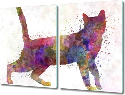 Produktbild von Coloray Kochplattenabdeckung Herdabdeckplatte 2x40x52 cm Hackbrett Schneidebrett Küchenbrett - Katze