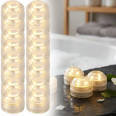 Produktbild von 16er-Set LED-Teelichter warmweiss, IP68 wasserdicht für Pool, Badewanne, Dekoschale, Unterwasser-Licht, Garten-Deko - tauchbar & stimmungsvoll