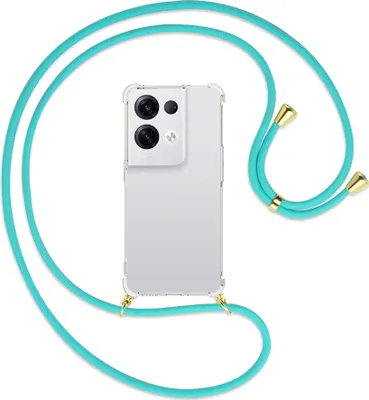Produktbild von Handykette Backcover-Schutzhülle mit Band (Metall goldfarben) für Oppo Reno8 Pro 5G (6.62'') - türkis