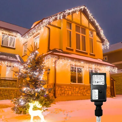 Produktbild von Vigevee Lichterketten LED Lichtervorhang 600 LEDs Warmweiß, 15 m, 31 V, IP44, 8 Modi, für Fenster und Balkon zu Weihnachten