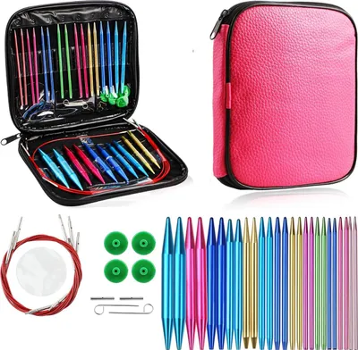 Produktbild von 37-teiliges Rundstricknadelset aus Aluminium – Ergonomische Griffe, verschiedene Größen, inklusive Maschenmarkierer, geeignet für alle Strickprojekte