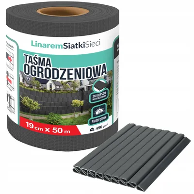 Zdjęcie produktu dla Taśma ogrodzeniowa 19cm × 50m antracyt +UV. Osłona na ogrodzenie panelowe + klipsy. Linarem SiatkiSieci.