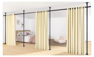 Produktbild von Raumteiler Paraventgestell 3-teilig Gardinenstange ohne Vorhang, flexibel verstellbarer Paravent, Raumtrenner oder Gardinenstange, Sichtschutz für Wohnzimmer und Schlafzimmer, B 420 cm x H 317 cm