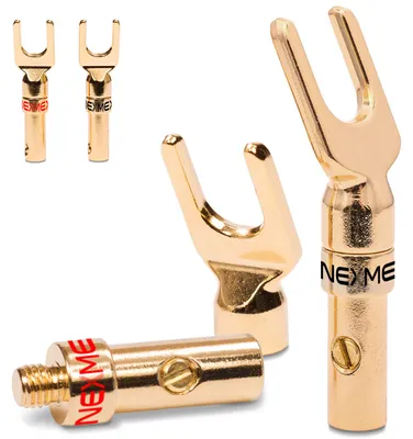 Produktbild von 4x NEXMEX High End Kabelschuhe Hifi 24k vergoldet Gabelschuhe für Kabel bis 6mm²
