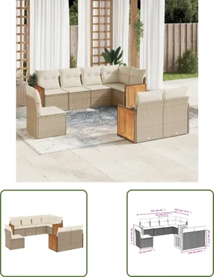 Produktbild von The Living Store 8-tlg. Garten-Sofagarnitur mit Kissen Beige Poly Rattan
