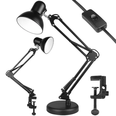 Produktbild von MasterLED Schreibtischlampe E27, Schwarz, mit Tischklemme und Standfuß, verstellbar, Metall, ohne Leuchtmittel