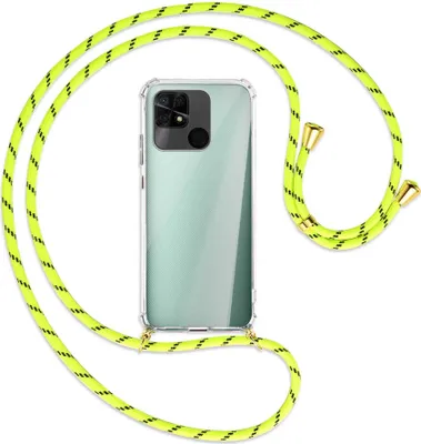 Produktbild von Handykette Backcover-Schutzhülle mit Band (Metall goldfarben) für Xiaomi Redmi 10C - neongelb