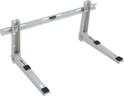 A metal bracket for an outdoor air conditioning unit, shown against a white background.