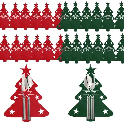 24 Filz-Besteckhalter Weihnachtsbaum, Tischdekoration, 16,9 x 20,3 cm