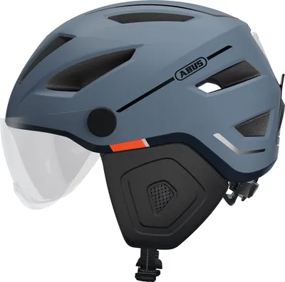 Produktbild von ABUS Stadthelm Pedelec 2.0 ACE - Fahrradhelm mit Rücklicht, Visier, Regenhaube, Ohrenschutz - für Damen und Herren - Blau Matt, Größe L