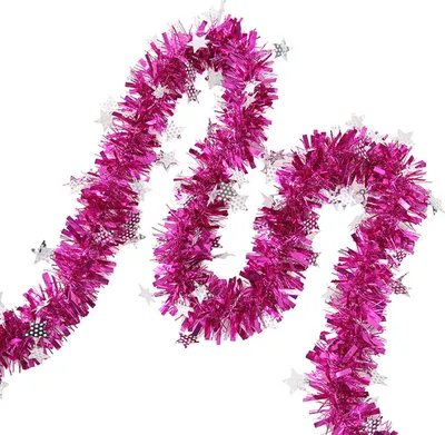 Produktbild von Lametta-Twist-Garland-Fade-resistente dichte wunderschöne Folie Wahnsinnige Außen im Freien Weihnachtsbaum Girlanddekor für Party-Rosenrot