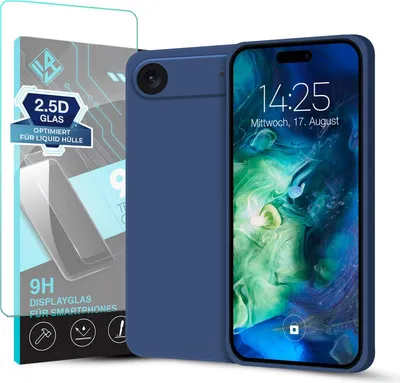 Produktbild von Hülle für Apple iPhone 17 Air mit 9H Displayglas Displayschutz Plus Case Cover Bumper Silikon Softgrip Schutzhülle Farbe: Blau