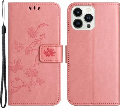 Produktbild von iPhone 15 Pro Hülle - Coverup Blumen & Schmetterlinge Klapphülle - Rosa