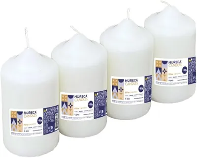 Immagine prodotto di Horeca Candles – Set da 4 candele a cono color avorio – Ø 8x15 cm – Durata di combustione 60 ore – Candele in blocco senza profumo per matrimoni, decorazioni, chiese e ristorazione