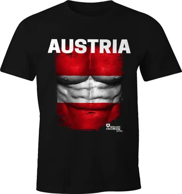 Produktbild von EM T-Shirt Herren Fußball Österreich Flagge Fanshirt Waschbrettbauch MoonWorks® XXL