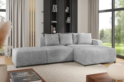 Produktbild von Ecksofa Designersofa MEGAN XS inkl. Hocker Stoff Poso Hellgrau Ottomane Rechts