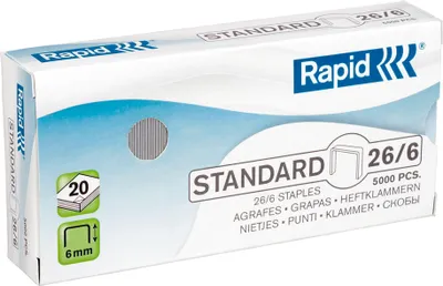 Produktbild von Rapid 24861800, Klammerpack, 26/6, 6 mm, 5000 Heftklammern, 26/6, Galvanisiertes Metall