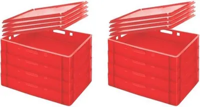 Produktbild von SuperSparSet 8x Eurobehälter Fleischerkasten E1 mit Auflagendeckel | HxBxT 12,5x40x60cm | 25 Liter | Rot | Fleischerkiste, Fleischkiste, Metzgerkiste, Fleischbehälter