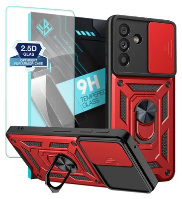 Produktbild von Armor Hülle für Samsung Galaxy A56 5G mit 9H Displayglas Displayschutz Kameraschutz Handy Panzer Case Cover Schutzhülle Outdoor Farbe: Rot