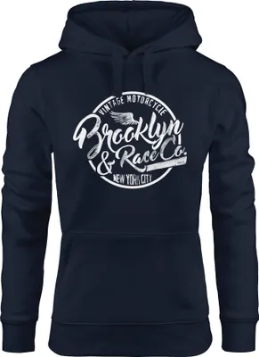Produktbild von Damen Hoodie Brooklyn Race Motorcycle Vintage Watercolor Sweatshirt Neverless® navy XL