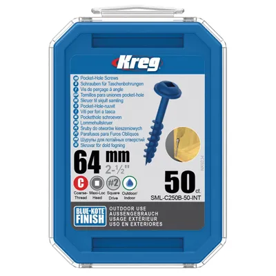 Produktbild von Kreg Pocket-Hole Schrauben 64 mm, Blue-Kote, Maxi-Loc, Grobgewinde - 50Stk.