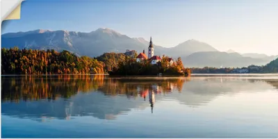 Produktbild von ARTland Wandbild, selbstklebend Herbst am Bleder See Slowenien Größe: 150x75 cm